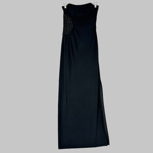 Vintage David Meister Womens Dress 2 Black‎ Strapless Maxi Beaded Y2K 90s Gown